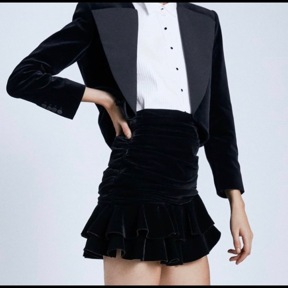 Zara ruffle velvet skirt M